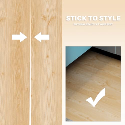 Wood Grain Peel and Stick Floor Tiles, 11.8" W × 394" L, Natural Oak - color: Yellow, size: 394"*11.8"