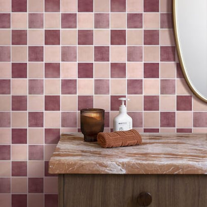 Commomy Matte 3D Peel and Stick Backsplash,10 Pcs 11.8"x11.8" Rose Pink - color: Dusty Rose