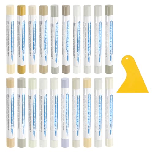 uxcell 20Pcs Wood Filler Sticks, Furniture Scratch Repair Wax Crayons Furniture Touch Up Markers Wood Repair Wax Kit with Spatula for Furniture, 20 Colors White & Light Series - color: White Light Series