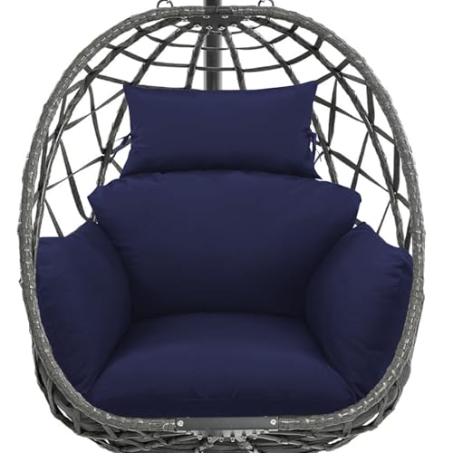 Egg Chair Cushion Replacement, Waterproof Thicken Hanging Egg Swing Chair Cushion for Outdoor Furniture, Wicker Rattan Hammock Basket Cushion with Headrest Pillow 47x31.5x4.7 inch(Blue) - color: Blue