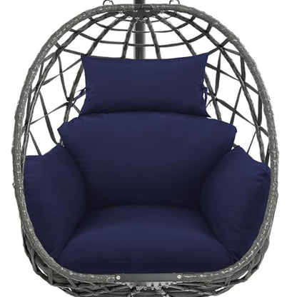 Egg Chair Cushion Replacement, Waterproof Thicken Hanging Egg Swing Chair Cushion for Outdoor Furniture, Wicker Rattan Hammock Basket Cushion with Headrest Pillow 47x31.5x4.7 inch(Blue) - color: Blue