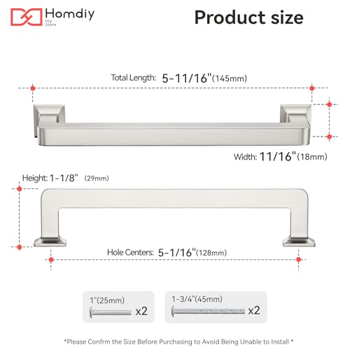 homdiy 20 Pack 5 Inch Brushed Nickel Cabinet Pulls, Solid Zinc Alloy - color: Brushed Nickel, size: 5-1/16" Hole Center