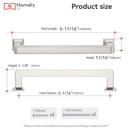 homdiy 20 Pack 5 Inch Brushed Nickel Cabinet Pulls, Solid Zinc Alloy - color: Brushed Nickel, size: 5-1/16" Hole Center