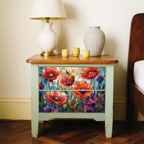 Peacoblue Color Papaver Phoeas Rub On Transfers for Furniture Craft 6"x12" - style: Color Papaver Phoeas