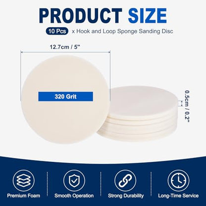 10Pcs 5 Inch Hook and Loop Sponge Sanding Disc, 320 Grit - size: 5 Inch 320 Grit