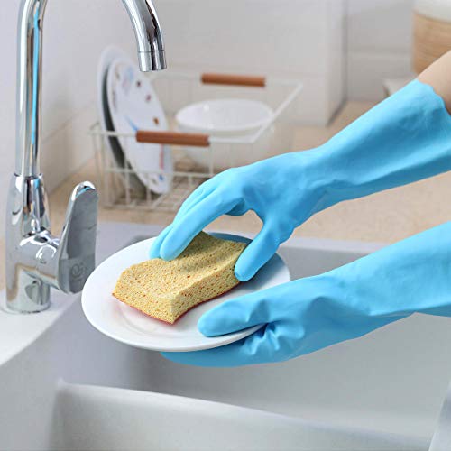 HSL Latex-Free Cleaning Gloves, Cotton Flocked Liner, 2 Pairs, Small - color: Blue+pink, size: Small (Pack of 2)
