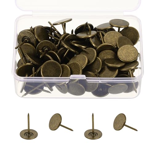 uxcell 100Pcs Upholstery Thumb Tacks, 9/16" x 13/16" Flat Head Upholstery Push Pins Decorative Nails for Wood Wall Furniture, Bronze - size: 9/16" x 13/16"