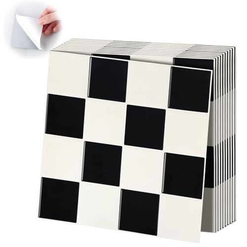 Feifeiya 10 Pcs Heavy-Duty Peel and Stick Backsplash Kitchen 3D Adhesive Peel Stick Tile Waterproof Backsplash Renter Wall Tile for Bathroom Fireplace (Checkered 11.8" X 11.8",Black,White) - color: Black,White, size: Checkered 11.8" X 11.8"