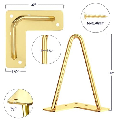 SMARTSTANDARD 6 Inch Hairpin Furniture Legs, Gold Set of 4PCS - color: Gold, size: 6 Inch