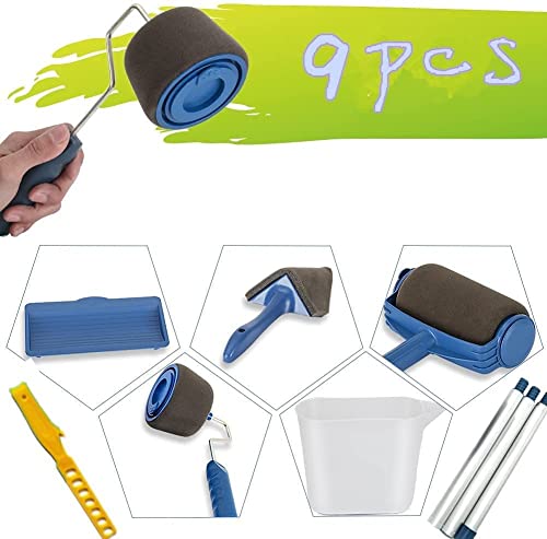 TOURACE® 9Pcs/Set Paint Roller Kit with Sticks Paint Roller Pro Transform Your Room in Just Minutes Quickly Decorate Runner Tool Painting Brush Set