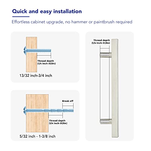 Brushed Nickel Cabinet Handles Drawer Pulls 5 Inch CC 10 Pack - color: Brushed Nickel Square T-Shaped, size: 5" Hole Center
