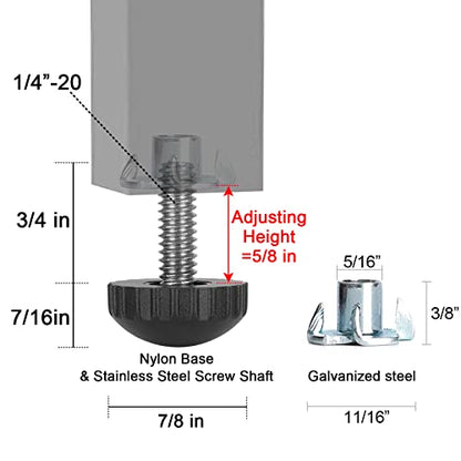 Anwenk 1/4” Furniture Leveling Feet Stainless Steel Screw-in Threaded Leg Levelers Adjustable Table Chair Levelers for Chairs Tables Cabinet Patio - 8Pack - color: Ball 1/4-8p