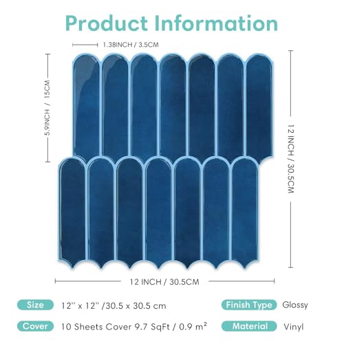 Commomy Thicker Nary Blue Peel and Stick Backsplash 10 pcs of 12" x 12" - color: Navy Blue