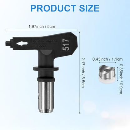 M METERXITY 1-Set Airless Paint Sprayer Tips, Tungsten Steel Reversible Spray Tips with 1 Pad for Homes/Buildings/Garden/Decks/Fences [Black, 517] - size: 517