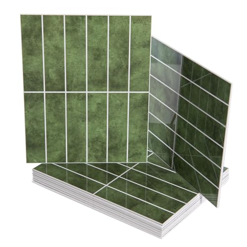 Art3d 11.4 x 9.1 in Faux Marble Peel and Stick, Backsplash Tile, Green - color: Green