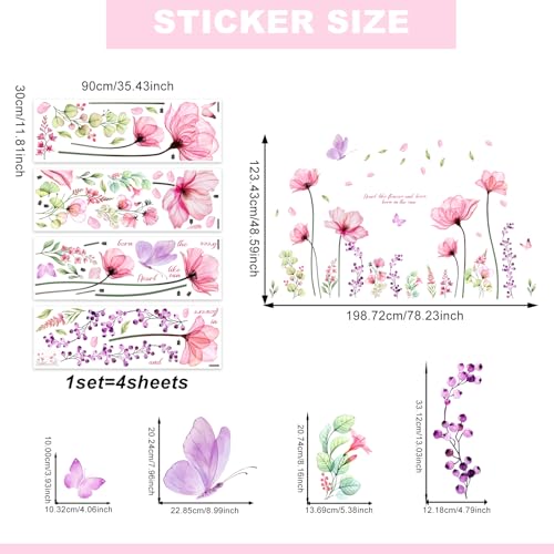 Vancoup 4 Sheets Huge Pink Flower Wall Stickers Self-Adhesive Art Decor - color: Pink Flower