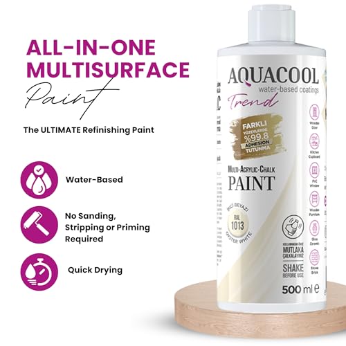 Aquacool Trend MAC All-in-One Furniture Paint – No Sanding No Primer, Chalk Paint for Cabinets, Wood, Tile & Countertops | Self-Leveling Matte | 16.9 fl oz, 53 sq ft| 1013 Oyster White - color: RAL 1013 Oyster White