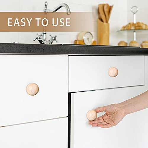 Jetec 30 Pcs Unfinished Wood Ball Knobs for Crafts Round Drawer Handles