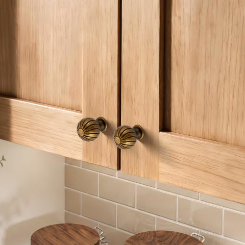 12 Pack Antique Brass Cabinet Knobs, 1 Inch Round Dresser Drawer Knobs - color: Antique Brass