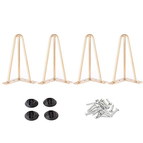 Osring 3 Rods Metal Hairpin Legs 6 Inch, Gold Furniture Table Feet 4Pcs - size: 6 Inch
