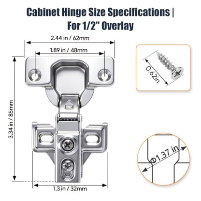 Mousike 40 Pack (20 Pair) Soft Close Cabinet Hinges, 1/2 Overlay Soft Close Hinges for Kitchen Cabinet, Stainless Steel, Built-in Damper, 100 Degree Opening Angle, 6 Way Adjustment - color: Silver, size: 40 Pack