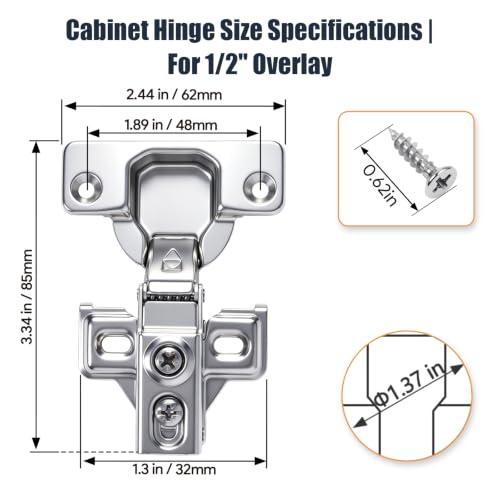 Mousike 50 Pack (25 Pair) Soft Close Cabinet Hinges, 1/2 Overlay Soft Close Hinges for Kitchen Cabinet, Stainless Steel, Built-in Damper, 100 Degree Opening Angle, 6 Way Adjustment - color: Silver, size: 50 Pack