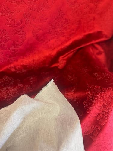 Damask Embossed Velvet Upholstery Drapery Fabric (Cherry) - color: Cherry
