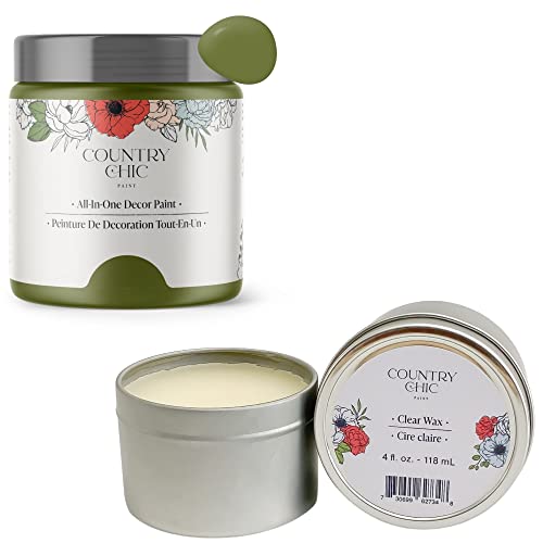 Chalk Style Paint + Furniture Wax Bundle - for Furniture, Home Decor, Crafts (Color: Secret Garden 4 oz] - Green)