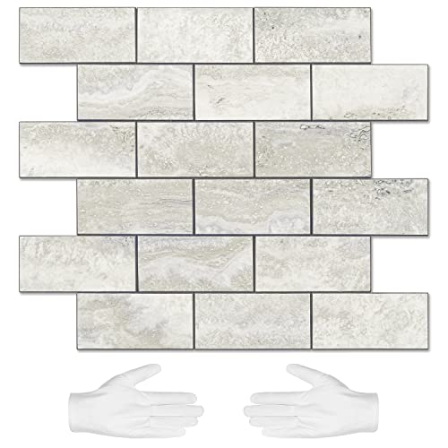 STICKGOO 10-Sheet Peel and Stick Backsplash on Subway Tile, Beige - color: Beige Mixed Light Grey