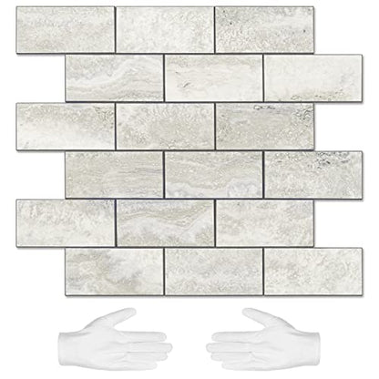 STICKGOO 10-Sheet Peel and Stick Backsplash on Subway Tile, Beige - color: Beige Mixed Light Grey