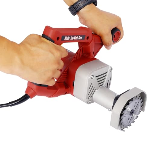 3-3/8'' Flush Cut Saw Electric Toe Kick and Baseboard Saw Adjustable Depth Under Cabinet Saw 120V Corded Special Circular Saws for Cutting Flooring and Trim Masonr ABS Black