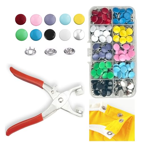 GTAAOY 9.5 mm Metal Snap Buttons with Snap Pliers, 100 Sets / 400 pcs - color: Colorful Solid Prong Snaps