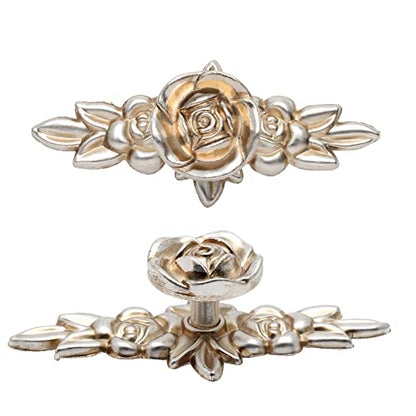 Uenhoy 5 Pcs Rose Cabinet Knobs with Backplate, Antique Silver, 4" - color: Antique Silver, size: Knobs with Backplate