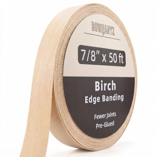 Birch Edge Banding 7/8" x 50ft Fewer Joints for Seamless Finish, Pre-Glued Real Wood Veneer Paintable Edge Banding, Iron-on Plywood Edging with Hot Melt Adhesive, for Furniture Restoration/DIY - color: Birch, size: 7/8" x 50ft