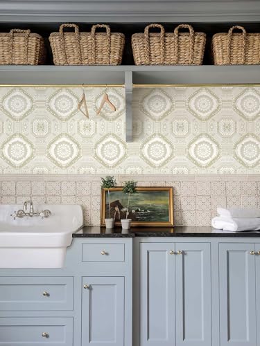 Moroccan Geometric Peel and Stick Wallpaper, Boho Tile Pattern Wallpaper - color: ML-M047, size: 17.7" x 118"