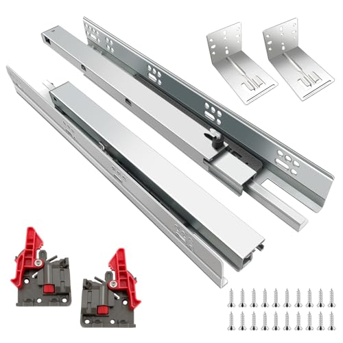 4Pair 8PCS Undermout Drawer Slides 12 15 18 21 Inch Bottom Mount Soft Close Drawer Slides Full Extension Concealed Drawer Rails/Mounting Screws,Locking Device and Brackets,80 LB Load Capacity 15" - size: ‎15inch-381mm