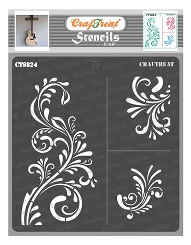CrafTreat Stencils for Scrapbooking Floral Flourish Stencils for Painting on Wood, Walls, Furniture, Floor, Tile, Canvas & Fabric – Fancy Flourish Reusable Wall Stencil Design 6x6 Inches - style: Fancy Flourish 1