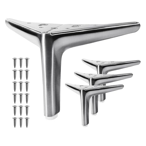 VEHCIL Furniture Legs for Couch Sofa Cabinet TV Stand & Dresser, Heavy Duty 1600 LBS, Mid Century Modern 4-Pack Triangular Solid Metal Feet, Low Profile 4.7”H x 6”W with Screws & Non-Slip Rubber Pads - color: Brushed Satin Nickel, size: 4.7inch