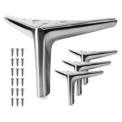 VEHCIL Furniture Legs for Couch Sofa Cabinet TV Stand & Dresser, Heavy Duty 1600 LBS, Mid Century Modern 4-Pack Triangular Solid Metal Feet, Low Profile 4.7”H x 6”W with Screws & Non-Slip Rubber Pads - color: Brushed Satin Nickel, size: 4.7inch