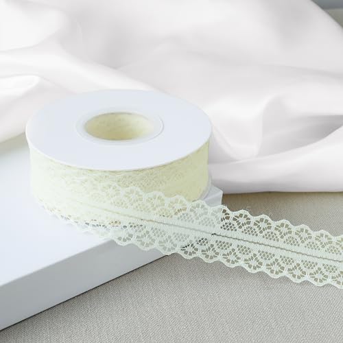 25 Yards Lace Trim Ribbon, 1.2 Inch Wide Vintage Lace Ribbons - color: Cream