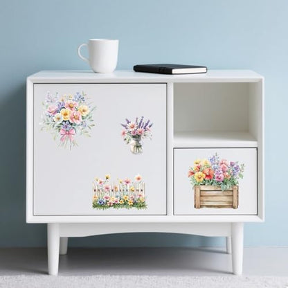 Peacoblue Vase Bouquet Rub On Transfers for Furniture 6"x12" - style: Vase Flower Pot and Bouquet