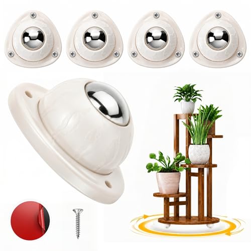 4 Pack Self Adhesive Caster Wheels - Low Profile Anti-Rust Stainless Steel Rollers for Small Furniture, Kitchen Appliances, Storage Bins & PC Case - Heavy Duty 20LBS Capacity Per Wheel (1-Ball, White) - color: White-1 Stainless Steel Ball, size: M-4 PCS