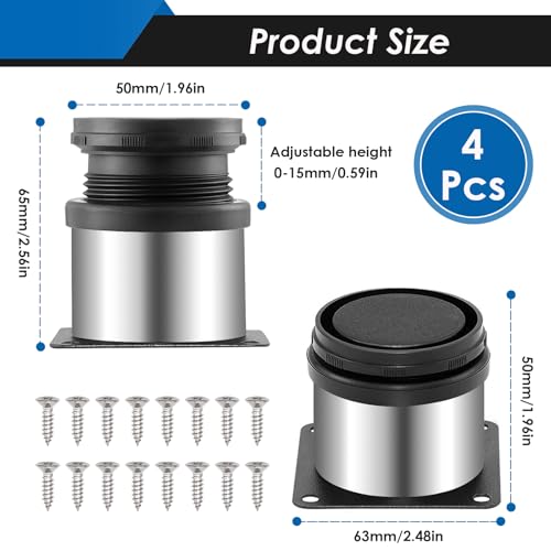4-Pack 2 Inch Furniture Legs, Stainless Steel Adjustable Round Cabinet Legs with 16Pcs Screw for Cabinet Sofa Shelves Table DIY Furniture(Silver 50x50mm) - color: Silver, size: 2 Inch