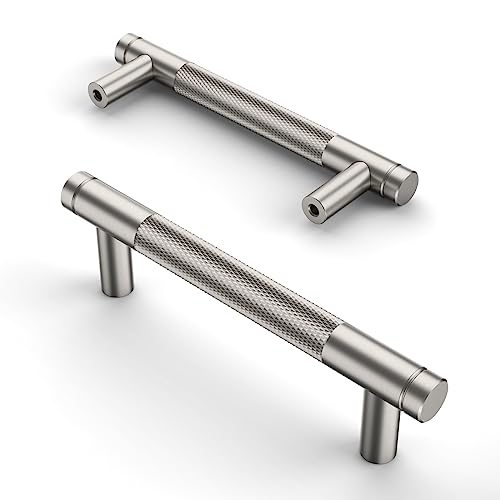 Asidrama 10 Pack 3 Inch(76mm) Brushed Satin Nickel Cabinet Pulls Knurled Cabinet Handles Cupboard Handles Kitchen Cabinet Hardware for Cupboard Drawer Pulls - color: Brushed Satin Nickel, size: 3" Hole Center, style: 10 Pack