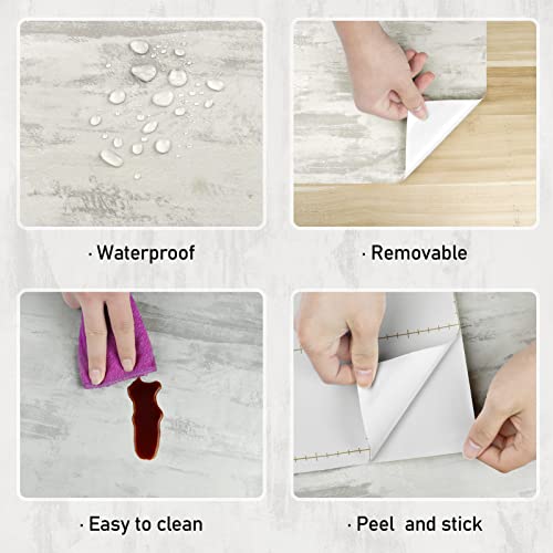 Wallercity Thick Textured Beige Wood Contact Paper 15.8"x78.7" Kitchen Peel and Stick Countertops Contact Paper Gray Matt Cement Wallpaper Self Adhesive Waterproof Vinyl Wrap for Cabinets Desk Table - color: Gray/White, size: 15.8" x 78.7"