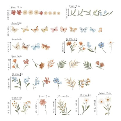 decalmile Boho Daisy Flower Floral Butterflies Wall Decals Stickers - color: Flower