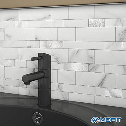 Stone Peel Stick Backsplash Tiles Kitchen Wall White Silver 10pcs - color: White Silver, size: 10sheets