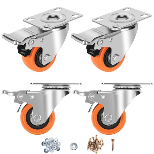 2" Caster Wheels - Heavy Duty Swivel Casters Set 4 w/Dual Locking - size: 2 inch