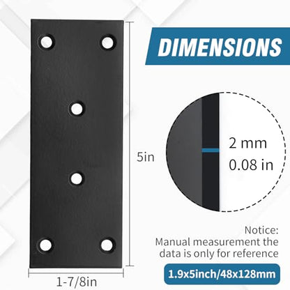 VIKKSAER 8Pcs Black Mending Plate with Screws, Stainless Steel Metal Flat Straight Brace Bracket, Double-Wide Joining Plate for Cabinets, Bookshelves & Tables (5 x 1.9 x 0.65 inch) - size: 5 x 1.9 x 0.65 inch