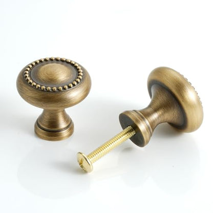 2 Pack Solid Brass Cabinet Knobs, Antique Drawer Knobs, Antique Brass Cabinet Knobs for Kitchen, Bathroom, and Furniture - size: Knob-H